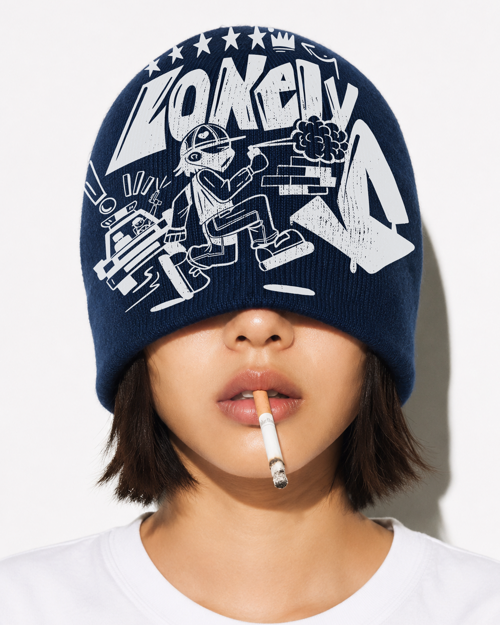 BEANIE W LONELYS BLUE